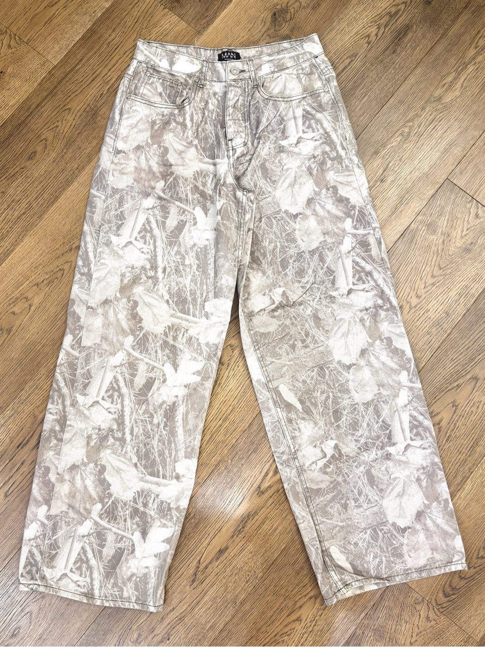 Boohooman Men’s Wide-Leg Camouflage Pants - Taupe Beige